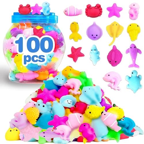 LIKYMO Mochi Squishy Toys Set, 100 PCS Mini Kawaii Squishies, Stress Relief Fidget Toys Party Bag Fillers for Kids Boys Gilrs, Birthday Return Gifts Party Favours(ocean) - Image 1