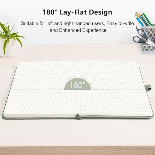 RETTACY Dotted Journal Notebook, 192 Pages, A5 Medium Size (5.7'' x 8.3'') | Leather Hardcover, 100 GSM Thick Paper, for Journaling, Planning, Tracking (Sage Green) thumbnail 6