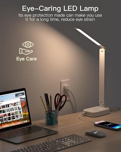 Power Strip with LED Desk Lamp, 3 Outlets 4 USB Ports(2 USB C) 4 Modes 5 Level Touch Lamp Small Desk Lamp for Home Office Bedroom Bedside Study Reading Light, 5ft Extension Cord, Dorm Room Essentials thumbnail 7
