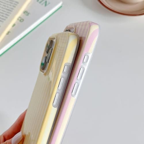 Yeddabox for iPhone 15 Pro Max Case Cute Striped Phone Case Soft TPU Slim Shockproof Phone Cover for Women Girls, Pink and Yellow thumbnail 4