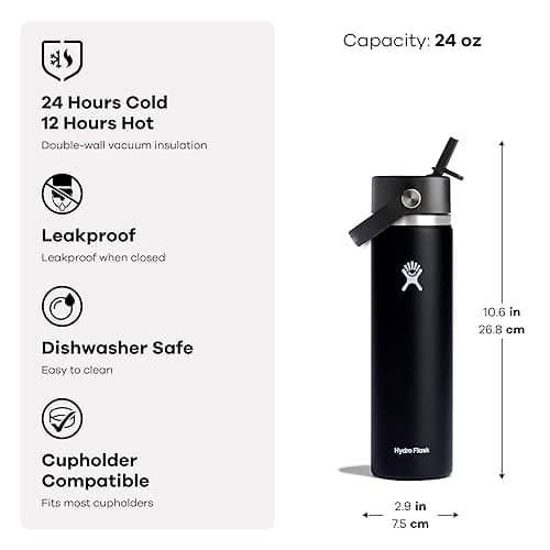 Hydro Flask 24 Oz Stainless Steel Wide Mouth Water Bottle with Leakproof Flex Straw Cap, Trillium - Trillium - 24 OZ thumbnail 3