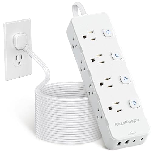 Surge Protector Power Strip 15 ft Cord - 8 Widely AC Outlets 4 USB (2 USB C), Flat Plug Extension Cord with Individual Switches, Wall Mount, Desk Charging Station for Home Office, 1400J - Image 1