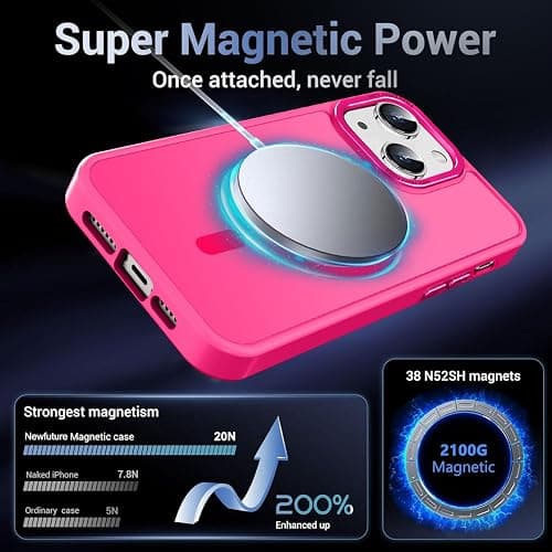 Newfuture Designed for iPhone 15 Case with Strong Magnetic [13 FT Military Drop Protection] [Compatible with Magsafe] Slim Translucent Matte Shockproof with Anti-Fingerprint Phone Case, Hot Pink thumbnail 3