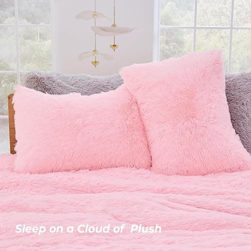 Sasttie 3-Piece Fluffy Duvet Cover Queen, Ultra Soft Faux Fur and Velvet Pink Comforter Cover, Luxury Fuzzy Bedding Sets for Winter Bed, Includes 1 Duvet Cover and 2 Pillowcases, No Comforter thumbnail 5