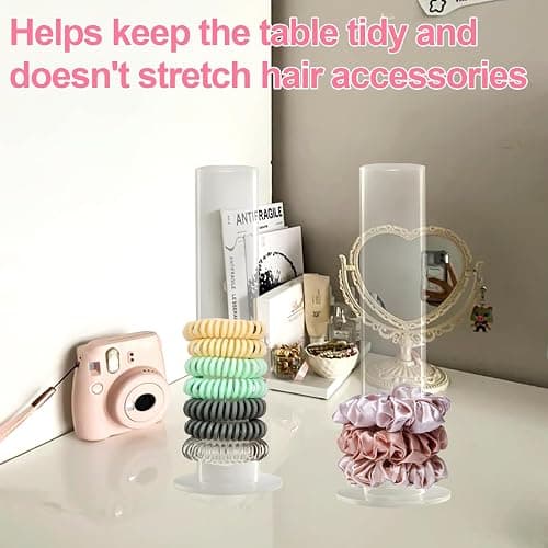 Pack of 4 Acrylic Scrunchie Holder, Clear Hair Tie Organiser Stand, Bracelet Stand, Cute Room Decoration for Jewellery, Bracelet, Headband Accessories, Display Tower, Teenager Girls Gifts thumbnail 5