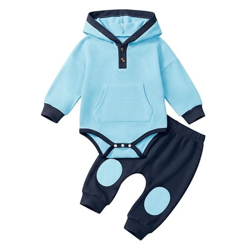 Dalukit Newborn Baby Boy Clothes Infant Fall Winter Outfits Baby Boy Romper | Newborn Baby Boy Hoodie Romper Pants Set;Breathable Mesh Fabric;Easy-change Snap crotch; Durable Knee Patches - Image 1