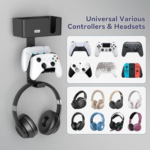 KDD 4-in-1 Wall Mount Controller Holder - Dual Game Controller and Headphone Hanger with Anti-Slip Pads for Xbox ONE/X Series/PS5/PS4 - Detachable Desk Storage for Media Remote, Phone and Speaker thumbnail 3