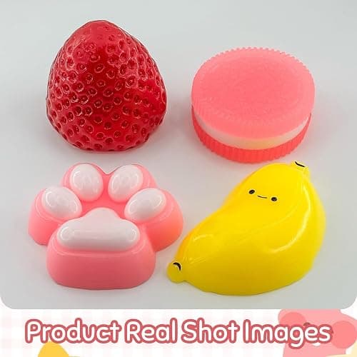 Taba Squishy Toys 4 Pack, Soft Sensory Fidget Squeeze Toys for Stress Relief, Kawaii Fufu Squishies for Kids & Adults, Party Favors, Goodie Bag Fillers thumbnail 5