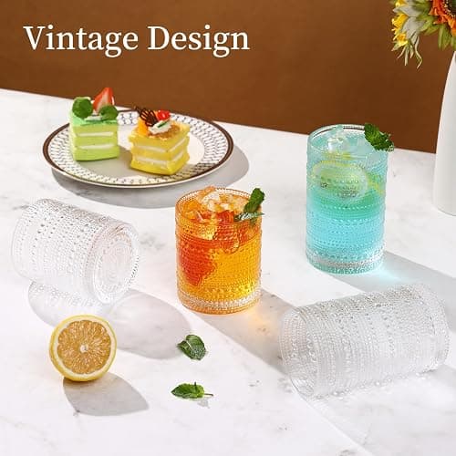 Moretoes Hobnail Drinking Glasses Set of 12, 12 Oz Highball Glasses & 10 Oz Cocktail Glasses, Clear Embossed Boho Glass Cups Kitchen Bar Tumbler Glassware Set for Whiskey, Beer, Juice, Milk thumbnail 5
