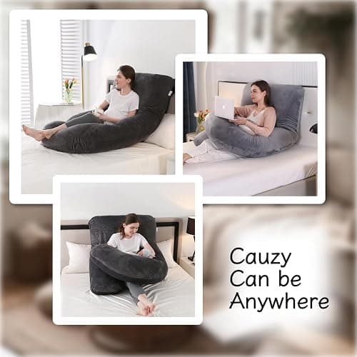 ALLOPERA Pregnancy Pillow, Full Body 57 Inch Maternity Pillow with Removable Washable Cover - Sleep Support for Legs, Back, Neck, Shoulder, HIPS, Belly for Pregnent Women, Black Grey Velvet Cover thumbnail 8