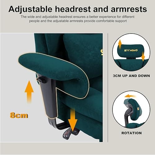 Symino Gaming Chair with Footrest, Up/Down Armrests, Suede Fabric Ergonomic Office Chair, 155° Recline Computer Chair for Desk, Green thumbnail 7