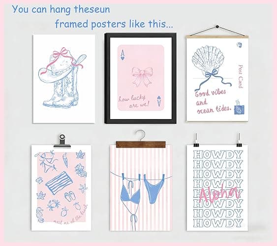 6Pcs Pink Blue Coastal Granddaughter Canvas Wall Art, Preppy Cowgirl Painting Pictures Wall Decor, Bikini Shell Posters Print Artwork for Girl Dorm Room College Home Decoration 8x10In Unframed thumbnail 5