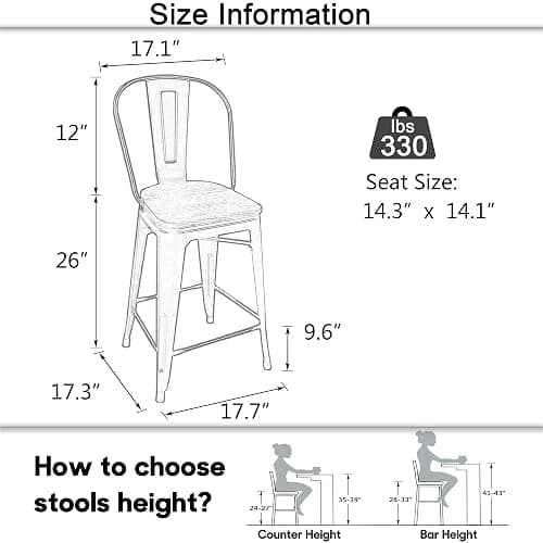 Aklaus Metal Bar Stools Set of 4,26 inch Barstools Counter Height Bar Stool with Backs Farmhouse Bar Stools with Larger seat High Back Kitchen Dining Chairs Modern Bar Chairs White Cream Stool thumbnail 2