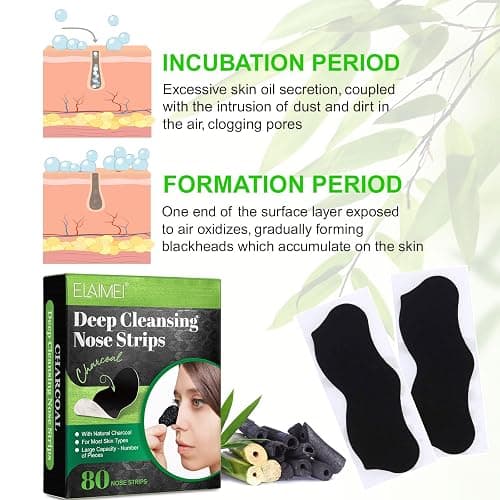 JWBVCTCR Pore Strips,Natural Charcoal Deep Cleansing Pore Strips ，Nose Strips for Blackheads，Black Heads Removal for Nose Face，Deep Cleansing for All Skin Types(80pcs) thumbnail 3