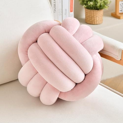 LUSJNGE Decorative Throw Knot Pillow Ball for Home Chair Sofa Couch Bed Aesthetic Round Velvet Knotted Pillow Cushion (Pink, 8 inches) - Image 1