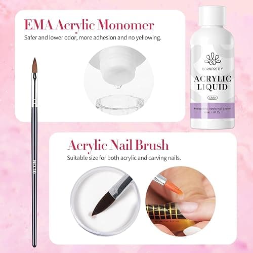 BORN PRETTY Acrylic Nail Kit - Powder & Liquid Set, Pink, White, Clear Acrylic Powder with Nail Liquid Monomer for Quick Gel Extensions thumbnail 5