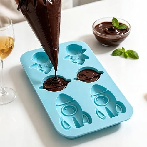 Ysqool Space Themed Silicone Mold, Astronaut Rocket Planet Fondant Mold, Chocolate Candy Molds, Epoxy Resin Soap Clay Mould for Baking Cake Decorating, Cupcake Toppers, Mousse, Gummy, DIY Crafts thumbnail 4