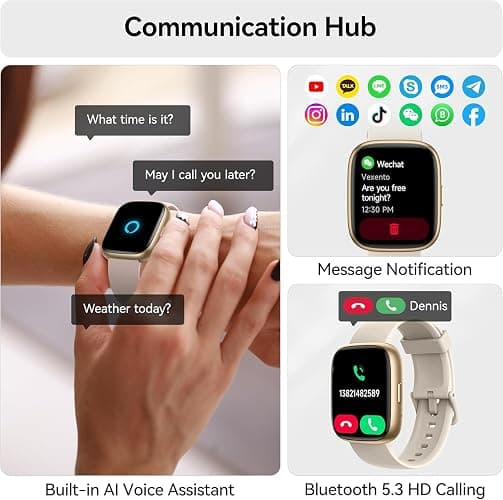 Smart Watch with Alexa Built-in, 1.83" HD Touchscreen Fitness Tracker with Bluetooth Calling, Fitness Watch with Heart Rate/Sleep Monitor/120+ Sports, IP68 Waterproof Smartwatch for Android iOS, Cream thumbnail 5