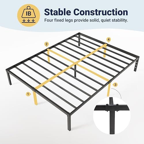 Allewie Queen Bed Frame, 14 inch Metal Platform Beds with Storage Space, No Box Spring Needed and Easy Assembly, Black thumbnail 4