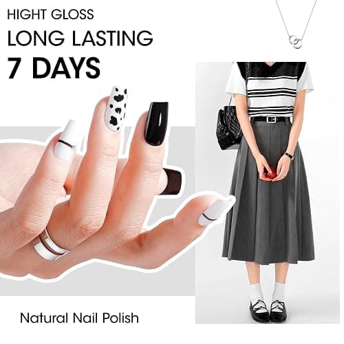GELLEN Black White Gray Nail Polish 4-Color Set & Base Top Coat, Fall Winter Trendy Winter Black White Grey Regular Nail Polish Quick Air Dry Set for Women Home Salon, Hema Free, Toxin Free, TPO Free thumbnail 3