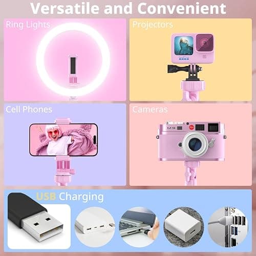 UBeesize 12” Selfie Ring Light with 62” Extendable Tripod Stand & Remote, LED Light with Phone Holder for Video Recording/Makeup/Content Creator (YouTube/TikTok/Twitch), Phone, Camera & Webcam (Pink) thumbnail 5
