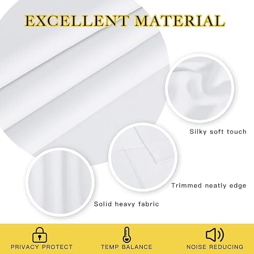 White Bedroom Curtain 72 inches Long - (50% Blackout) Grommet Sound Reducing Window Treatment Sound Reducing Privacy Thermal Drape Light Blocking for Living Room (1 Panel, W52 x L72) thumbnail 5