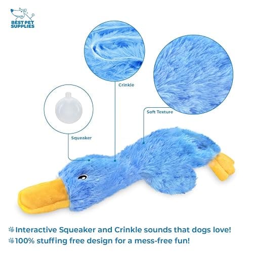 Best Pet Supplies Interactive Squeaky Dog Chew Toy, Ideal Dog Toys for Chewers, Small, Medium & Large Dogs, and Fetch Lovers - Crinkle Duck (Blue), Large thumbnail 3