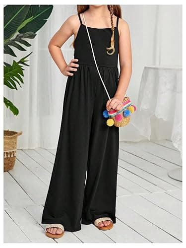 WDIRARA Girl's Spaghetti Strap Sleeveless Loose Jumpsuit Wide Leg Long Pants Overalls thumbnail 3