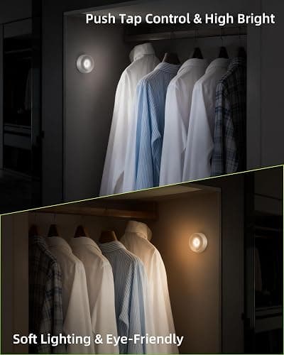 EZVALO LED Puck Lights, Rechargeable Sitck On Tap Lights, Wireless Closet Light, 3 Color Temps, Under Cabinet Lights, 2.5'' Mini Touch Light, Ideal for Kitchen,Closet,Pantry,Shelves,Camper(6 Pack) | Wireless, Rechargeable, Touch Light, Under Cabinet Lights, Stick On, Closet Light, Mini, Kitchen, Pantry, Shelves thumbnail 8