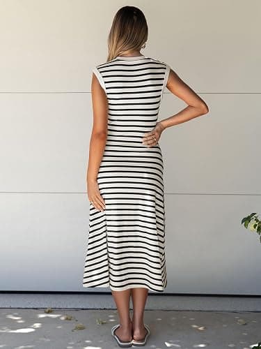 Glamaker Women Summer Tshirt Midi Dress Soft A Line Cap Sleeve Casual Sun Dress for Work Beach Vacation thumbnail 5