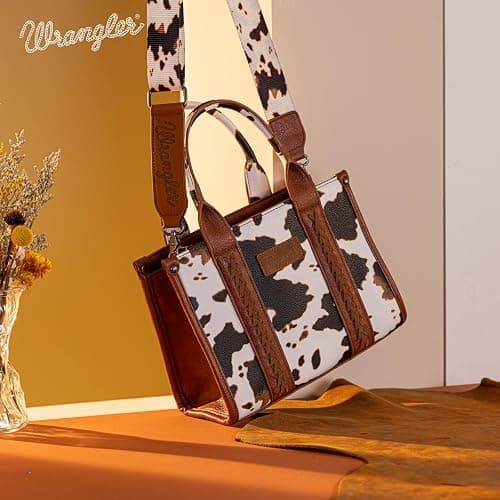 Wrangler Cow Print Tote Bag for Women Western Purse Boho Top Handle Satchel Handbag with Signature Strap thumbnail 8