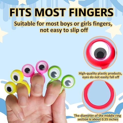 100 PCS Eye Finger Puppets Toys Set, Wiggly Eyeball Finger Puppet Eye On Rings for Kids, Party Favors for Boys Girls thumbnail 5