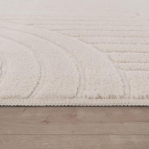 TT Home Shaggy Tapis Chambre Haut Poil Bohème Scandi Abstrait Unis Lavable Geometrique, Couleur:Beige Clair Crème Clair, Dimension:120x160 cm thumbnail 2