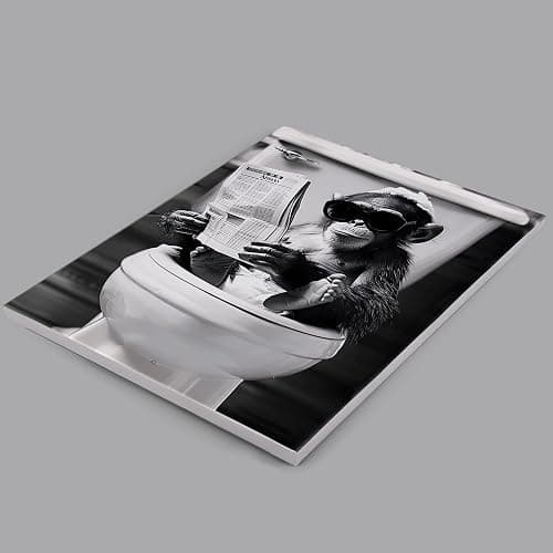 Deveosa Funny Bathroom Wall Art - Chimpanzee On Toilet Unique Cool Black And White Artwork For Restroom Paintings Animal Canvas Sings Decor Pictures Decorations 12x16inch thumbnail 2