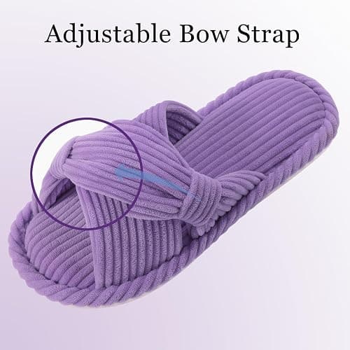 Evshine Fall House Slippers for Women Corduroy Cross Bow Indoor Slippers Open Toe Slip On Bedroom Shoes with Memory Foam thumbnail 5