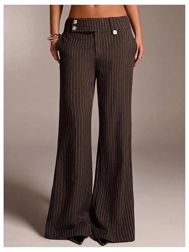 GORGLITTER Women's Low Rise Dress Pants Business Casual Trousers Slacks | Dress Pants Women, Wide Leg Bottom, Low Rise Slacks, Womens Pants Dressy Casual thumbnail 5