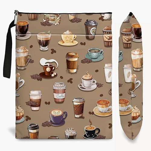 Book Sleeve for Book Lovers with Zipper Protector Paperback Cover, Washable Fabric Book Cover Gifts, Coffee Pattern Book Pouch Gifts for Girl Women Birthday Graduation Christmas (Brown 2, Large) - Image 1