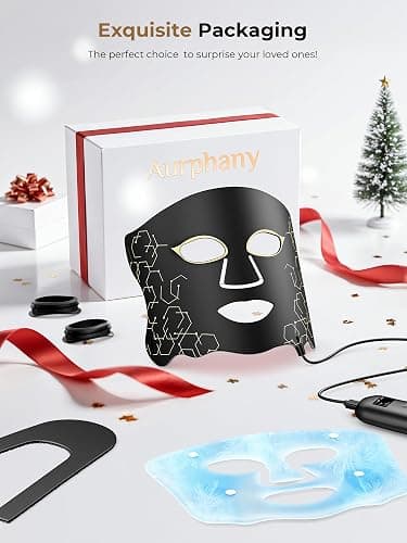 Aurphany Red Light Therapy Mask with Cooling Gel Pack, 7-Color NIR 850nm LED Face Mask, LED Light Therapy Mask (E106A) with Rechargeable Remote - 180 Mins Use, Red Light Mask Home Travel Gift, Black thumbnail 9