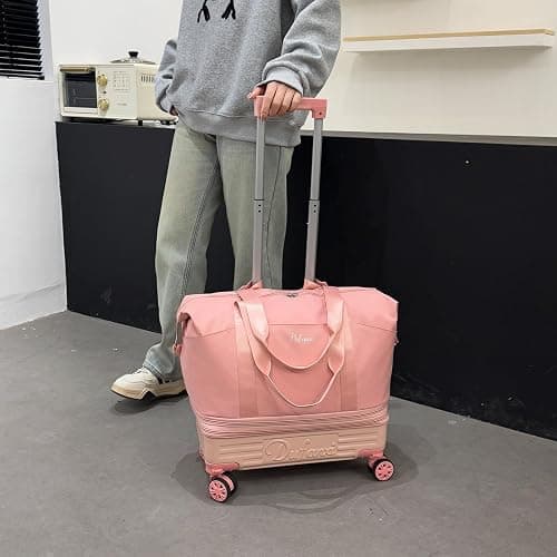 Rolling Duffle Bag with Wheels and Handle, Expandable Foldable Carry On Luggage with Removable Wheels, Personal Item Travel Bag, Lightweight Duffel Tote for Gym Hospital Weekender (Blush Pink) thumbnail 6