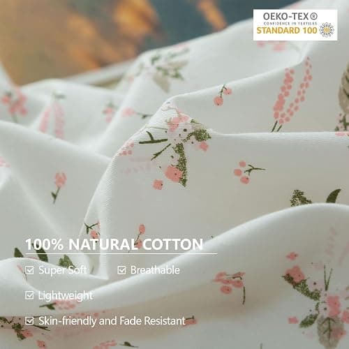 EAVD Vintage Style Garden Pink Floral Duvet Cover Queen 100% Cotton White Pink Botanical Bedding Set for Girls Women Chic Shabby Boho Botanical Floral Comforter Cover with Zipper Closure 4 Ties thumbnail 4