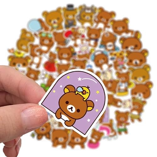 Kawaii Cartoon Bear Stickers 50PCS Laptop Stickers for Kids and Teens Vinyl Waterproof Sticker Pack for Skateboard Bike Water Bottles Hydro Flask Phone Suitcase, Rilakkuma thumbnail 5