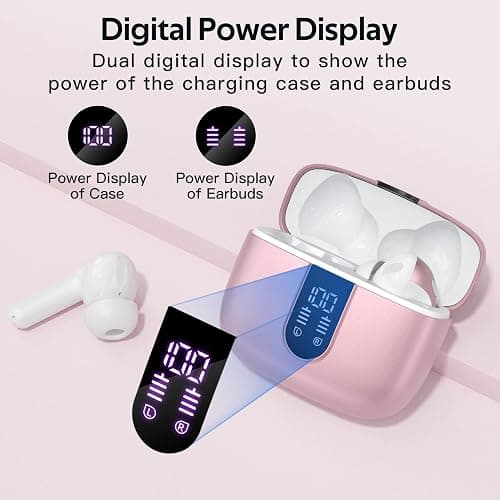 TAGRY Bluetooth Headphones True Wireless Earbuds 60H Playback LED Power Display Earphones with Wireless Charging Case IPX5 Waterproof in-Ear Ear buds with Mic for TV Smart Phone Laptop Computer Sports thumbnail 2