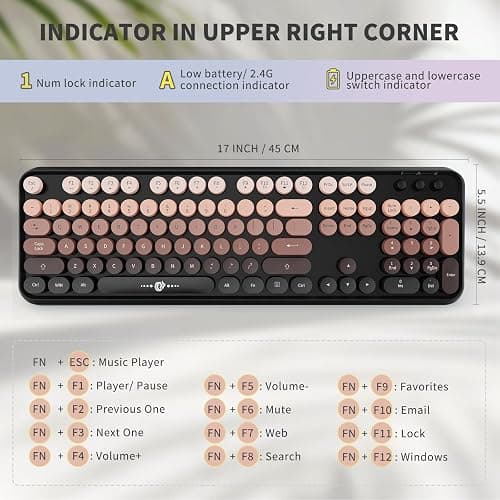 Wireless Keyboard and Mouse Combo, Retro Typewriter Style Keyboard with Round Keys, 2.4G Wireless Cute Keyboard and Mouse Set for PC, Laptop and Desktop-Black and Rose Gold thumbnail 3