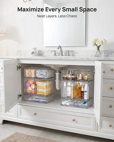 Vtopmart Stackable Storage Drawers Set of 5, Clear Plastic Organizer Bins for Baby Bottle, Beauty Supplies Storage, Ideal for Kichen Countertop, Vanity, Bathroom, Cabinet, Pantry Organization thumbnail 6