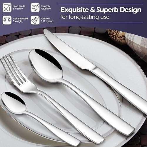 24 Piece Cutlery Set, Homikit Stainless Steel Flatware Silverware Sets Include Knives Forks Spoons, Service for 6 People, Ideal for Home Camping Kitchen, Mirror Finished & Dishwasher Safe thumbnail 3
