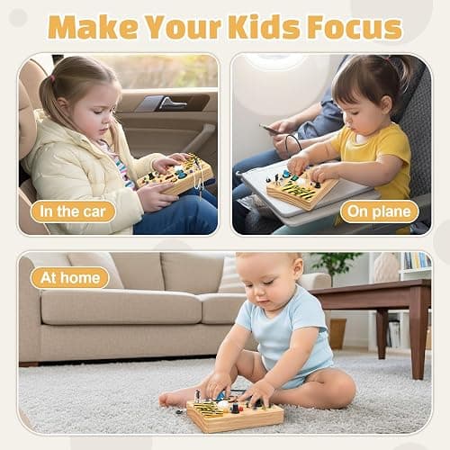 Joyreal Montessori Busy Board Wooden Sensory Toys for Toddler with LED Light Up Switch, Baby Fidget Board Travel Toys for 18+ Months, Boys Girls Birthday, Medium thumbnail 6