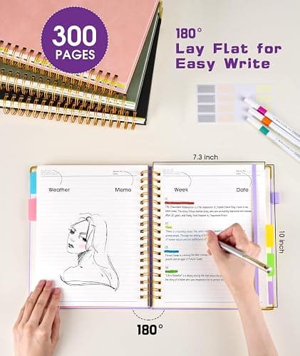 Hardcover Spiral Notebook journal with Removable Dividers Tabs, 300 Pages Leather 5 Subject Notebook College Ruled, 8"x10" Large B5 Notebooks for Work School Note taking,Lined Journal for Women,Purple thumbnail 2