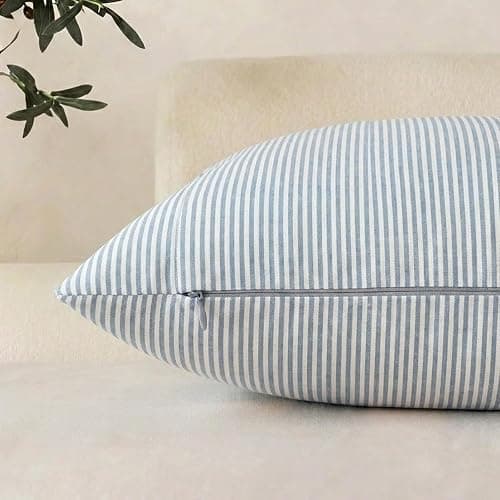 Outdoor Blue Striped Pillow Covers 20x20 Set of 2, Farmhouse Decorative 20 x 20 Pillow Covers, Light Blue and White Outdoor Accent Cushion Covers for Couch Sofa Bedroom Patio Coastal Room Decor thumbnail 2