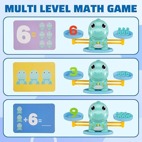 ISMETACU Dinosaur Math Balance Toy for Kids Ages 3-7, Montessori Number Blocks Learning & Educational Dinosaur Toys for Kids 3-5 and Math Games for Kids 5-7,Ideal Gift for Kids (Basic Blue) thumbnail 5