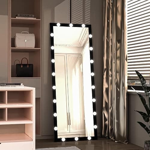 Full Length Mirror with Lights, 65" x 24" Led Standing Mirror, Wall Mounted and Floor Standing Bulbs, Wall Mounted for Bedroom,Dimming&3 Color Modes (Black) thumbnail 3